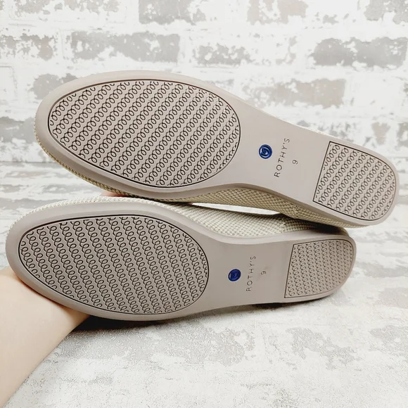 New Rothy's The Flat Cream Knit Round Toe Slip On Loafers C129